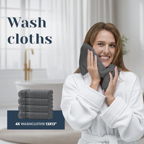 White Classic Luxury Bath Towel Set of 8 Pieces - 100% Turkish Cotton Highly Absorbent Towels for Bathroom, 2 Luxury Bath Towels 700GSM, 2 Hand Towels, 4 Washcloths, Dark Gray - color: 03: Dark Gray