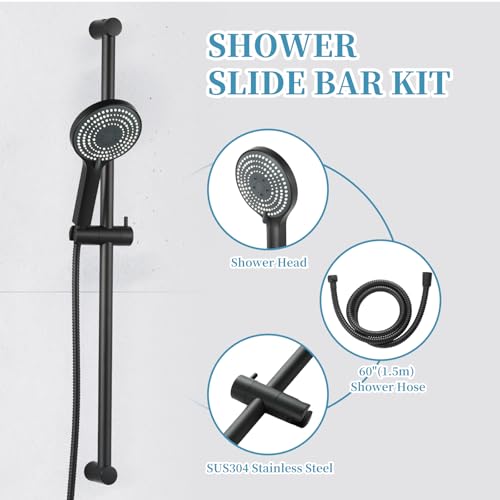 OFFO 6-Spray High Pressure Handheld Shower Head Combo with Adjustable 33 in Slide Bar and 60 in Stainless Steel Hose, Matte Black - color: Matte Black, style: 33" Slide Bar & 60" Hose