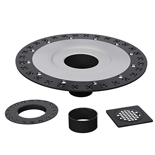 Shower Drain Kit 4 Inch Stainless Steel Grate with Vertical 2 Inch ABS Flange for Schluter Systems Kerdi Drain - Matte Black | 4 Inch Square Shower Drains Compatible with Schluter Drains, Vertical ABS Shower Flange for Schluter-Kerdi System - color: Matte