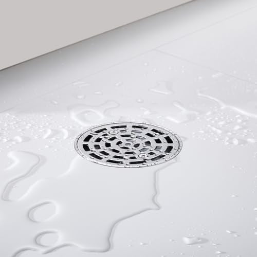 RANDOM Round Shower Drain Brushed Nickel 4 Inch Shower Drain with Adjustable PVC Base Flange,SUS304 Stainless Steel Bathroom Shower Floor Drain with Removable Grid Cover Grate.98768BN-S - color: A-brushed Nickel-4″ Round With Base Flange