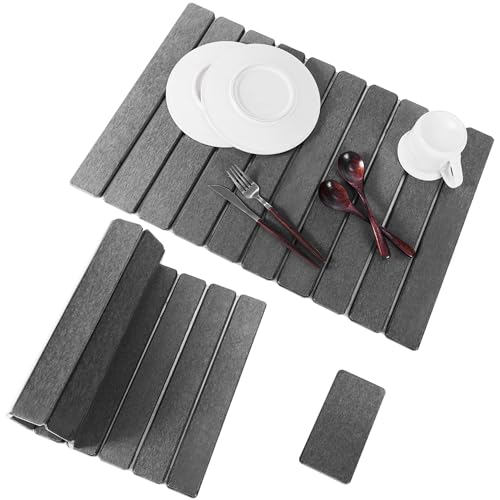 2pcs Stone Dish Drying Mat for Kitchen Counter, Quick-Dry Diatomaceous Earth Water Absorbent Pad & Countertop Drainer, Home Essentials for Bath and Pets - Dark Grey, 24x16’’ & 8x4’’ - color: Dark Gray