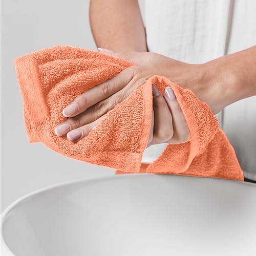 Ocean Towel Set for Bathroom 100% Luxury Cotton Bath Towels Set of 8 (2 Bath Towel and 2 Hand Towel & 4 Wash Cloth) - Peach Soft Towels Bathroom 600 GSM Double Stitched for Durability - color: Peach