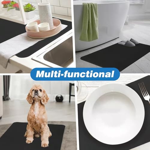 Dish Drying Mat Coffee Mat Drying Pad Hide Stain Absorbent with Rubber Backed for Kitchen Counter,Coffee Machine Dish Rack (Black, 16"x24") - size: 24" x 16"