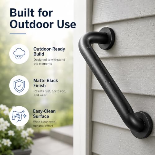 12 Inch Matte Black Stair Handrail, 1 Pack Industrial Wall Mounted Handrail for Indoor Outdoor Stairs, Balcony, Porch and Elderly Safety Support - style: Black 1 Pack 12 Inch