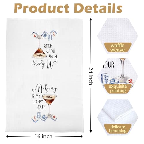 Mahjong Gifts Kitchen Towels - Espresso Martini Gifts Decorative Waffle Dish Towels, Mahjong Gift Hand Towel, Hostess Gift Tea Towel, 16×24 Inches - color: Mahjong- 36