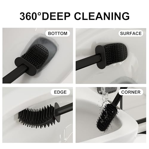Toilet Brush and Holder Set - Wall Mounted Bathroom Scrub Brush, Toilet Bowl Brush and Plunger Set for Bathroom Cleaner (Grey) - color: Gray