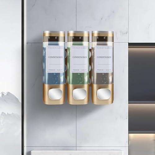 Shampoo and Conditioner Dispenser, 3 Chamber 300ml, Wall Mounted, Gold | Shower Soap Dispenser, Refillable Hand Soap Dispensers, Body Wash Dispenser for Bathroom, Kitchen, Hotel, Home - color: Gold, size: 3 Chamber