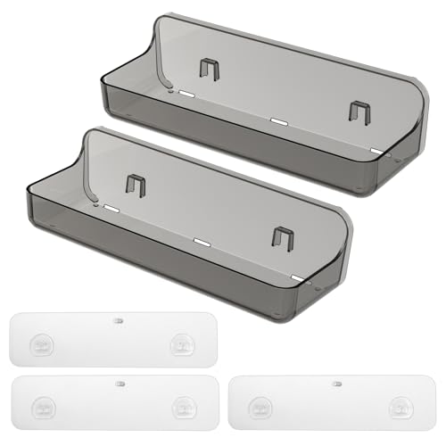 Diesisa Acrylic Wall Mount Organizer, Adhesive Shelves,2Pc Bathroom Shelves | Self Adhesive Shelf, Shower Caddies, No Drilling Hang Wall, Stick on Shelf with 3Pcs Tapes, for Bathroom,Living Room - Grey - color: 2pcs-grey