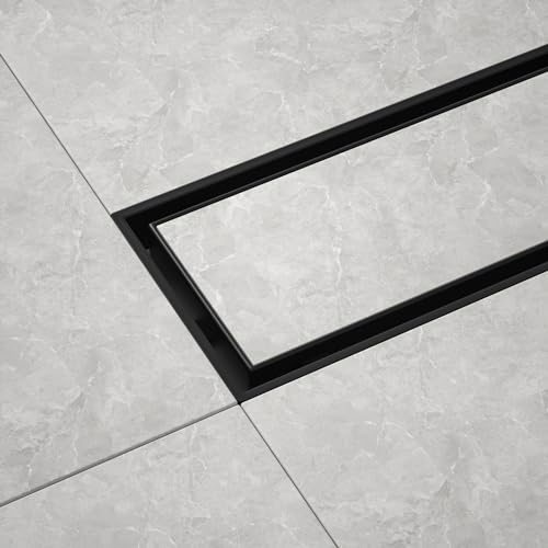 Linear Shower Drain, 304 Stainless Steel Floor Drain 42" | with Tiled Insert Grate & Hair Strainer, Bathroom 2-in-1 Tiled in Drain, CUPC Certified - color: Matte Black, size: 42''