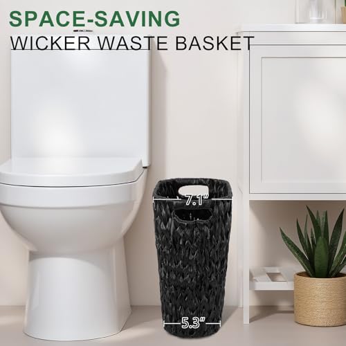 XLHOMO Black Bathroom Accessories Set with Wicker Trash Can, Black Bathroom Accessories Set Bathroom Sets Small Waste Basket Bathroom Trash Can for Bedroom Bathroom - size: Wicker Bathroom Set, style: Black