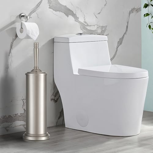 Stainless Steel Toilet Brush and Holder Set,Toilet Bowl Brush and Holder | Heavy Duty Silver Toilet Brush for Bathroom, Toilet Cleaner Brush,Deep Cleaning,Space Saving, Covered Brush(Stain Nickel) - color: Satin Nickel