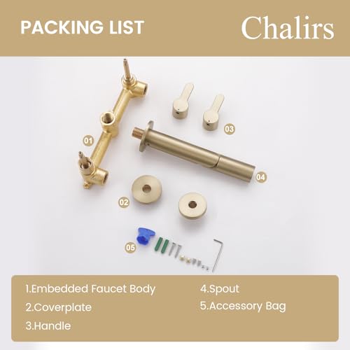 Wall Mount Bathroom Faucet Brushed Gold,Solid Brass Wall Mounted Sink Faucet,Widespread 3 Holes 2 Lever Handles Lavatory Vessel Sink Mixer Tap with Foldable Spout - color: Brushed Gold