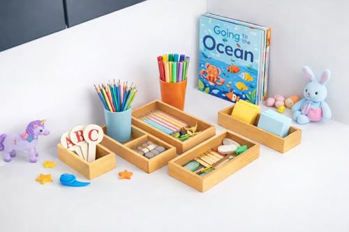 5-Piece Bamboo Drawer Organizer Set – Versatile Storage Trays for Kitchen, Bathroom, Office, Makeup, Jewelry & More – Drawer Dividers, Utensil Organizer & Storage Bin Set (5 Pieces)