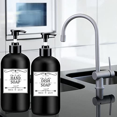 Black Soap Dispenser with Rust Proof Pump, Waterproof Labels (2 Pack,16 Oz), Plastic Hand Soap Dish Soap Dispenser for Kitchen, Premium Thick Soap Pump Bottles - color: Black