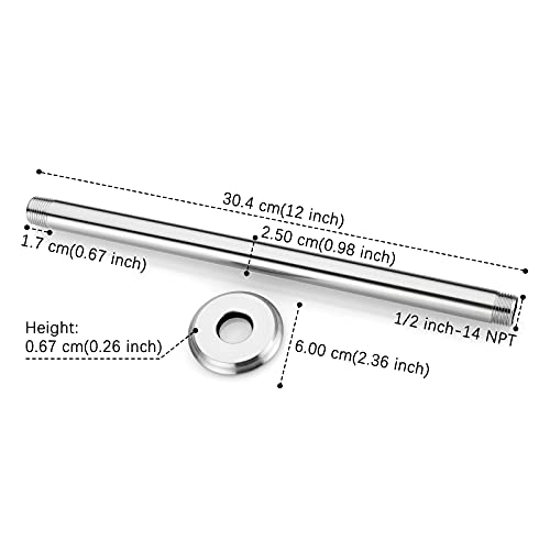 12 Inch Brushed Nickel Ceiling Mount Shower Arm for Rain Shower Head | Shower arm and flange - color: Brushed Nickel, size: 12 Inches