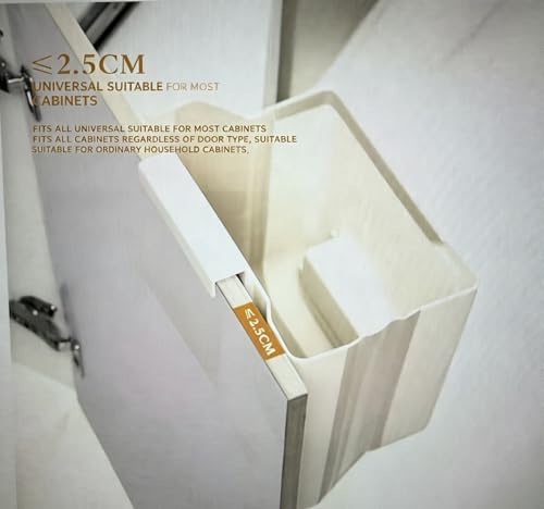 Wall Mounted Collapsible Trash Can, Kitchen Cabinet Door Hanging Waste Bin, Foldable Storage Container, Large Capacity (Milk White, Small)