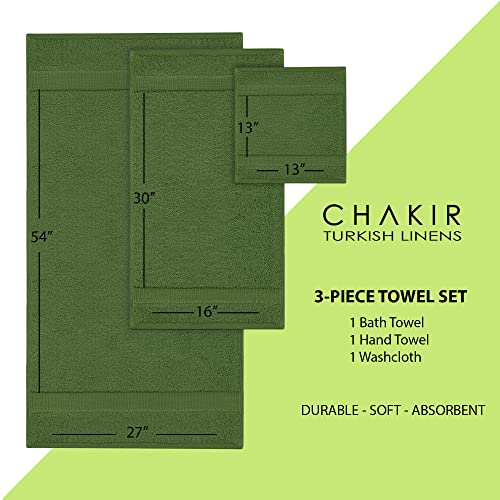 Chakir Turkish Linens Personalized 3 Piece Towel Set, 100% Cotton Luxury Turkish Towels for Bathroom, Soft Absorbent Towel Set with Bath Towel Hand Towel and Washcloth, Moss - color: Moss