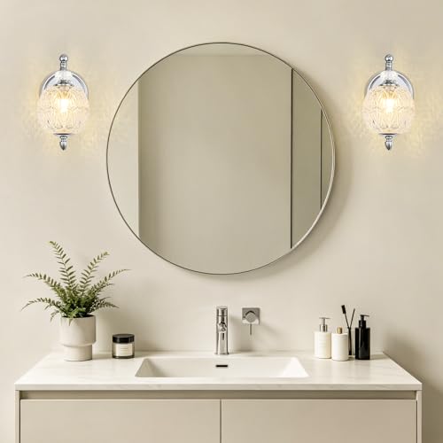 1 Piece Brushed Chrome Wall Sconce, 1-Light Mid Century Modern Brushed Chrome Finish Wall Sconce with Globe Glass Shade, Modern Light for Bathroom, Bedroom, Living Room,Powder Room - color: Chrome, size: 1 Light