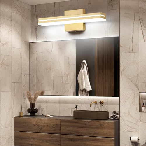 SineRise LED Modern Bathroom Vanity Light Fixtures (16-Inch, 3000K/4000K/6000K, Dimmable), Gold Modern Acrylic Bathroom Wall Lighting Fixtures Over Mirror - color: Gold, size: 16-Inch