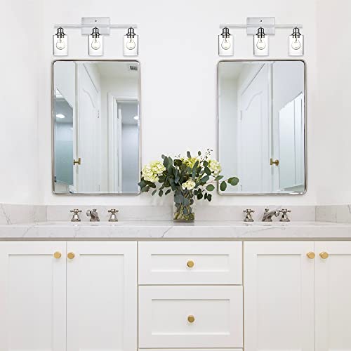 3 Light Wall Light Fixture with Clear Glass Shade Classic Bathroom Vanity Lighting Fixture in Chrome Finish Metal Wall Mounted Lamp for Powder Room Hallway - color: Chrome, size: 3 Light