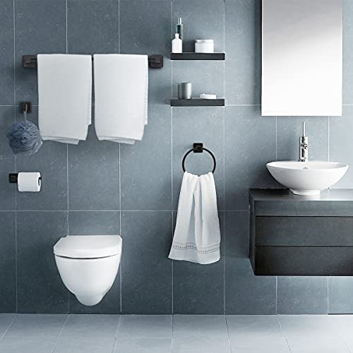 Bathroom Hardware Set 4 Pieces, Matte Black Stainless Steel Towel Bar Set, Includes 20In Towel Bar, Towel Ring, Robe Towel Hooks,Toilet Paper Holder, Bathroom Towel Rack Set - color: Black, size: 20Inch