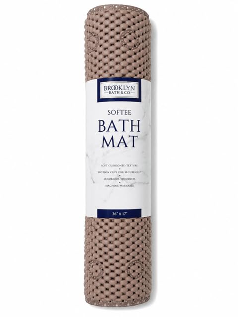 Home Expressions Deluxe Bathtub Mat Non Slip, Soft Foam Bath Mats for Bathroom Tub, Bathtub Mat with Drain Holes, Suction Cups- 36” X 17” (Taupe) - color: Taupe