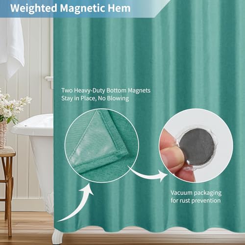 2-in-1 Waterproof Fabric Shower Curtain,No Separate Liner Needed,Linen Textured,Effortless Cleaning & Washable Bathroom Shower Curtain Set with 12 Plastic Hooks,72"x72",Teal - color: Teal, size: 72"W x 72"L (Pack of 1)