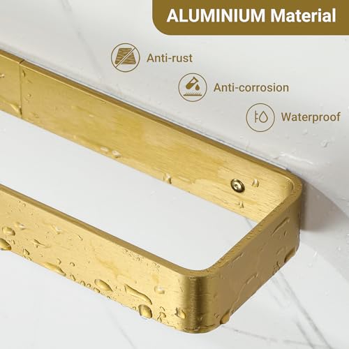 SAYAYO Brushed Gold Hand Towel Holder for Bathroom Wall, 12 Inch Self Adhesive Towel Bar Hand Towel Rack Square Heavy Duty - color: Gold, size: 12 Inch