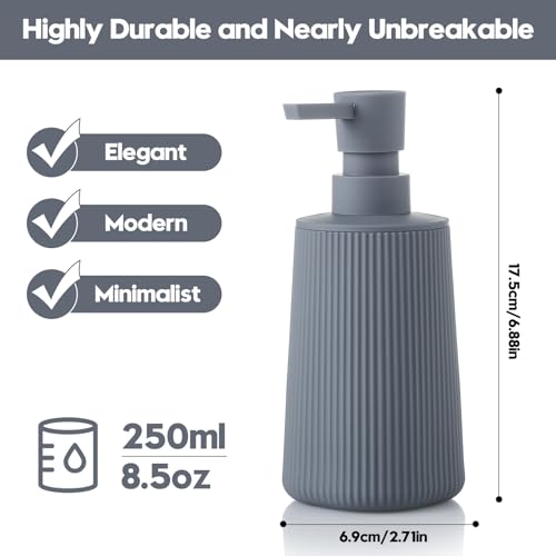 YAUKPH Small Soap Dispenser for Bathroom and Kitchen Matte Gray | Modern Farmhouse Striped Style Plastic Hand Soap Dish Soap Dispenser with Pump - color: Gray