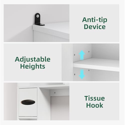 Over The Toilet Storage Cabinet with Barn Doors, Freestanding Bathroom Space Saver Organizer Over Toilet with Adjustable Shelves & Toilet Paper Holder, Waterproof Bathroom Cabinet, White