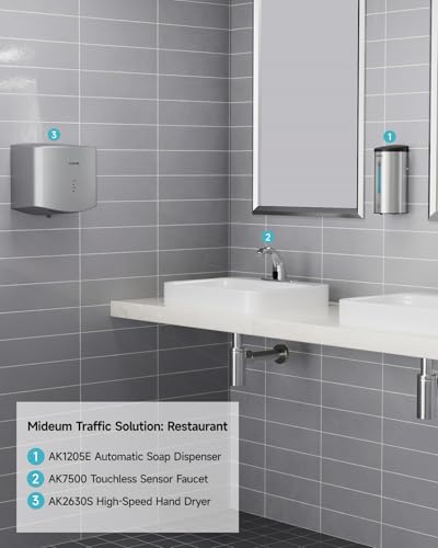 AIKE Classic Automatic Soap Dispenser,25oz for Commercial,Brushed AK1205E | 5-Level Adjustable and Savety Key for Commercial(4*AA Batteries Not Included),No-drill and Screw Wall Mount for Space-Saving - color: Brushed Stainless Steel