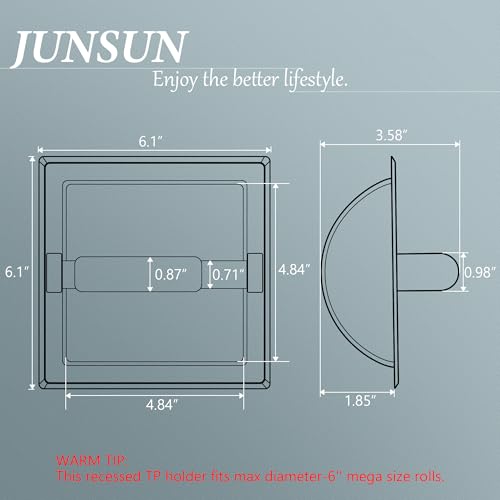 JunSun Polished Chrome Recessed Toilet Paper Holder Stainless Steel Toilet Paper Roll Holder Tissue Holder Modern Tissue Roll Dispenser Square Jumbo Mega Roll Holder - Rear Mounting Bracket Included - color: Polished Chrome