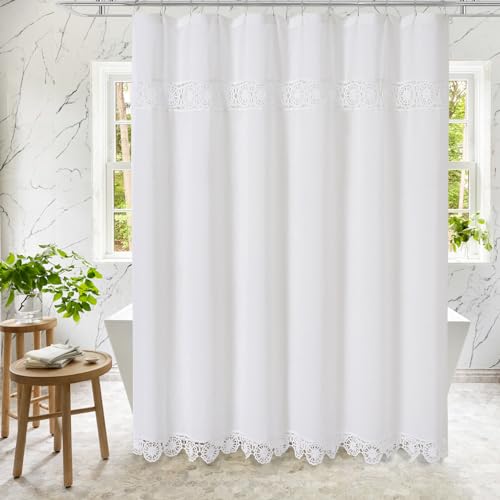 Extra Long Boho Farmhouse Shower Curtain Set with Liner, Linen Bohemian French Country Bath Curtain 72x84 - White - color: White-liner Set, size: 72"W x 84"L (Pack of 1)