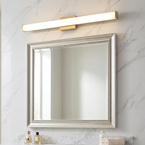 URSOLA 36" Modern LED Bathroom Light Fixtures, Golden 3CCT Dimmable Bathroom Vanity Light Over Mirror, Bathroom Vanity Bath Bar Lights with Double Layer Acrylic Shade - color: Golden, size: 36inch