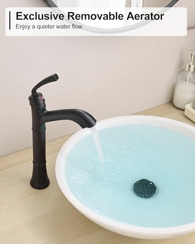 Brass Vessel Sink Faucet Black Single Handle, Tall Bathroom Faucets for Vessel Sinks 1 Hole with Pop-Up Drain, Pre-Installed Hoses, Removable Aerator - color: Matte Black