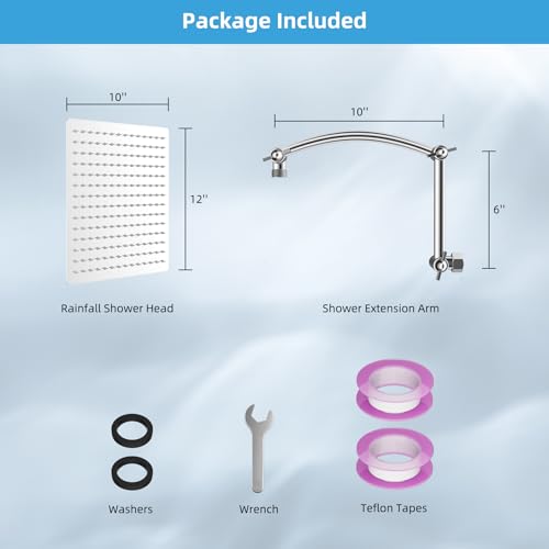 Hibbent All Metal 12'' Rain Shower Head with 16'' Extension Arm, Chrome | cUPC Certified High Pressure Rainfall Showerhead with Solid Brass Adjustable Shower Head Extension Arm, Fixed Showerheads - color: Chrome, style: Square 12''
