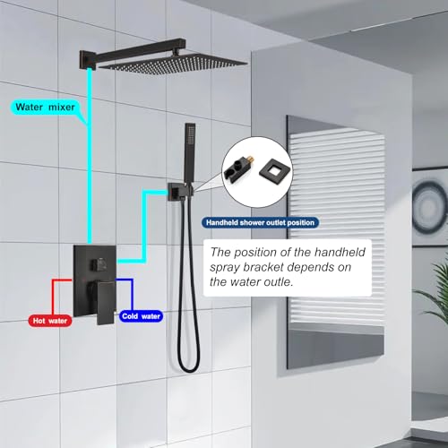 Midanya Shower Faucet Set with Handheld Sprayer,16 Inch,Oil Rubbed Bronze | Rough-in Shower Valve and Trim Kit Included,Square Rain Head,Wall Mount Shower System,All Metal,Bathroom - color: Bronze, size: 16 Inch