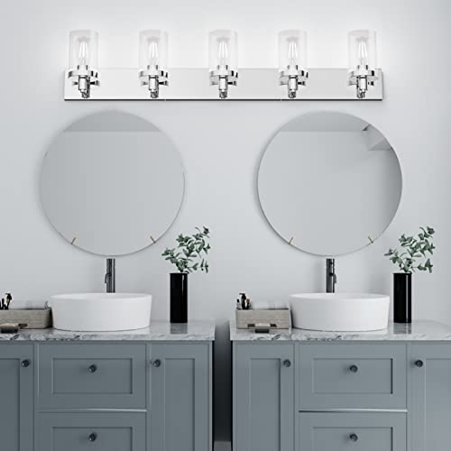 Aipsun Chrome Bathroom Light Fixtures 5 Light Bathroom Vanity Light Stainless Steel with Clear Glass Shade(Exclude Bulb) - color: Chrome, size: 5-Light