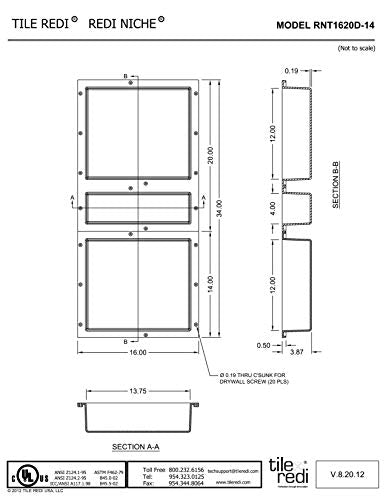 Tile Redi USA RNT1620D-14 Niche Triple Recessed Shower Shelf, Three Shelves, 34" H X 16" W, Black - size: 34" H X 16" W, style: 3 Shelves