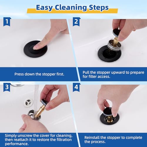Hibbent Metal Bathroom Sink Drain & Stopper Fit with or Without Overflow | Universal Drain Stopper with Detachable Stainless Steel & Brass Strainer Basket for Lavatory Vanity Vessel Sink, Matte Black - color: Matte Black