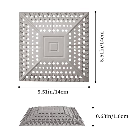 Square Silicone Shower Drain Hair Catcher, Prevents Clogs, Easy Clean & Install Bathroom Drain Cover for Shower/Tub/Sink, Fits Most Standard Drains, Grey - color: Gray
