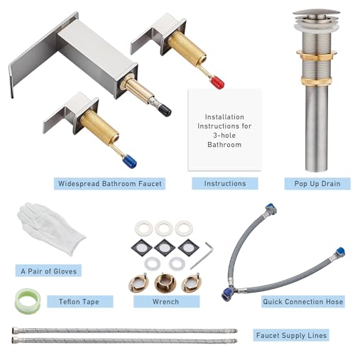 AVSIILE Waterfall Bathroom Faucet 3 Hole, Brushed Nickel 8 Inch Widespread Modern 3 Piece Bathroom Sink Faucet, Touch On Lavatory Faucet for Vanity RV Restroom, Straight Spout - color: Brushed Nickel, style: Straight Spout