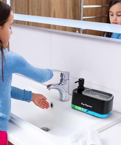 Hand and Dish Soap Dispenser Set for Kitchen, Dual Soap Dispenser with Sponge Holder, 3-in-1 Countertop Soap Pump Dispenser for Kitchen Sink, Useful Kitchen Gadgets - Black - color: Black