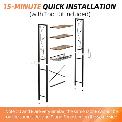 Over-The-Toilet Storage Rack, 4-Tier Bathroom Organizer Shelf Over Toilet with Adjustable Shelf and Basket, Freestanding Space Saver Bathroom Shelves Above Toilet for Room (Rustic Brown) - color: Brown