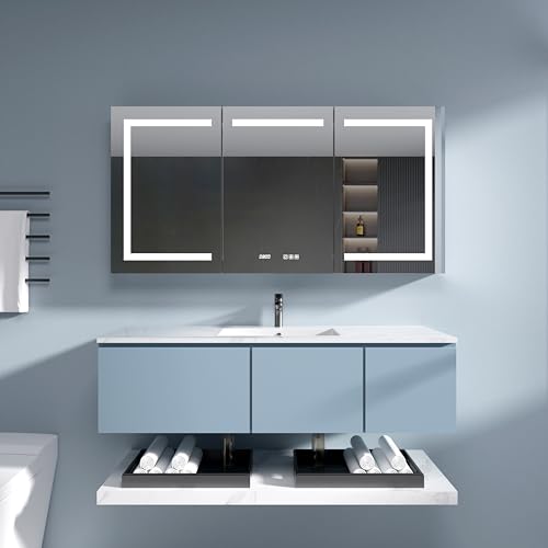 Medicine Cabinet with Lights 60x30 Anti-Fog Mirror Dimmable | 3 Color Dimmable LED. Time/Temp Display. Anti-Fog IP44. 2 Outlets+2 USB. Plug-in/Hardwired. Recessed/Wall Mount. - size: 60x30", style: Style-A