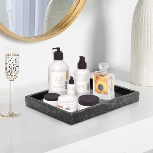 Marble Bathroom Tray,Pure Natural Vanity Tray, | marble trays for kitchen counter Non-Ceramic/Non-Resin,stone tray 12 x 8 inch (Black ) - color: Black