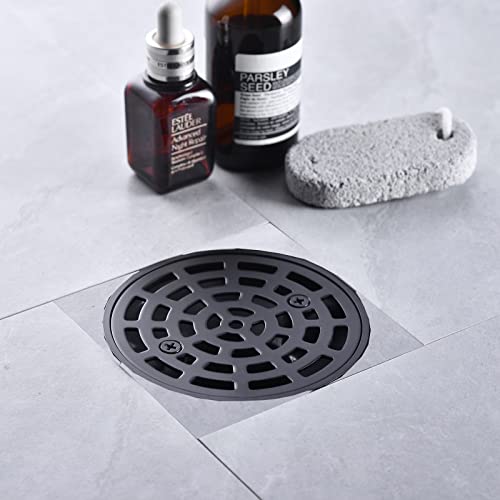 RANDOM Round Shower Drain Kit Matte Black with Adjustable Base Flange,4 Inch Shower Drain Cover with Threaded Adapter,Removable Invisible Look 304 Stainless Steel - color: A-matte Black-4″ Round With Base Flange