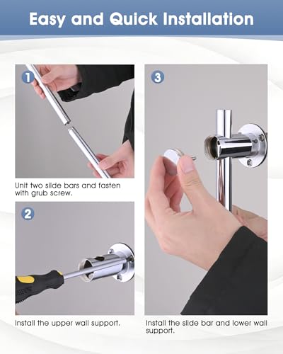 All Metal Shower Slide Bar with Adjustable Handheld Shower Head Holder, 25 Inch SUS304 Stainless Steel Shower Rail, Replacement for RV, Camper, Hotel & Bathroom, Polished Chrome - color: CH