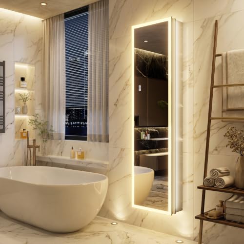 Surface or Recessed Backlit Medicine Cabinet Mirror 16x60 Inch Tall, Pre-assembled Dimmable LED Mirror Cabinet with Outlet & Inner Light, Lighted Medicine Cabinet, 155° Soft-close Right Hinge - size: 16x60'' (Right Hinge)