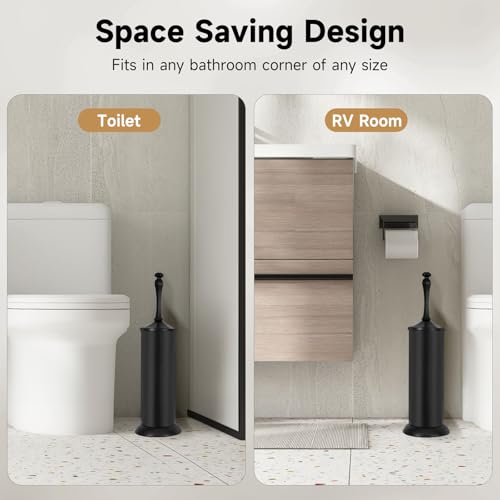 Black Toilet Brush and Holder,Extra Long Handled Toilet Brush for Bathroom,Stainless Steel Heavy Duty Toilet Bowl Brush,Deep Cleaning Modern Toilet Cleaner Brush -Space Saving - color: Black